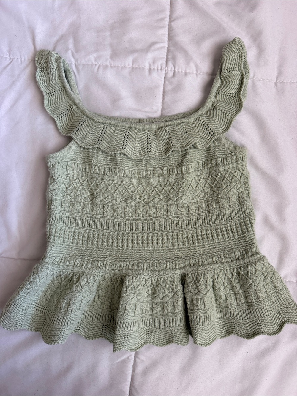 Girls Janie & Jack Knit Ruffle Peplum Tank Top - Light Sage Green - Picture 3 of 4